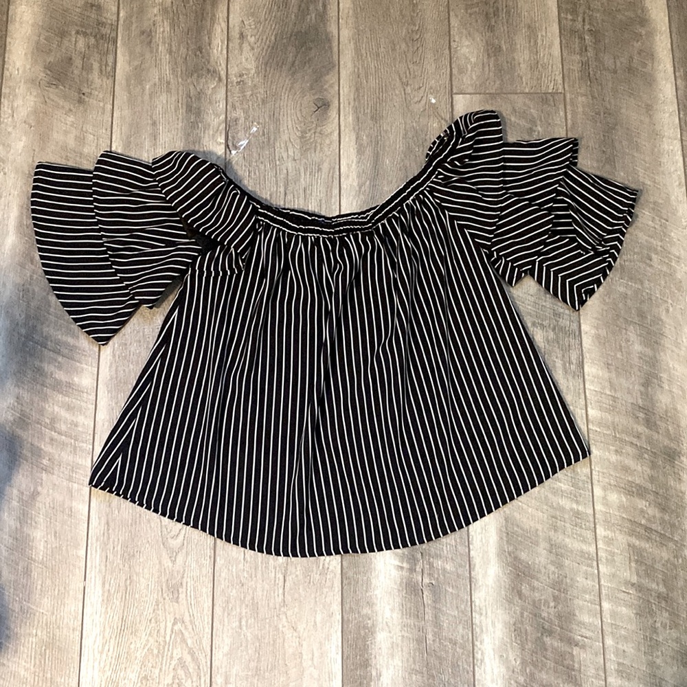 Ruffle Sleeve Striped Blouse